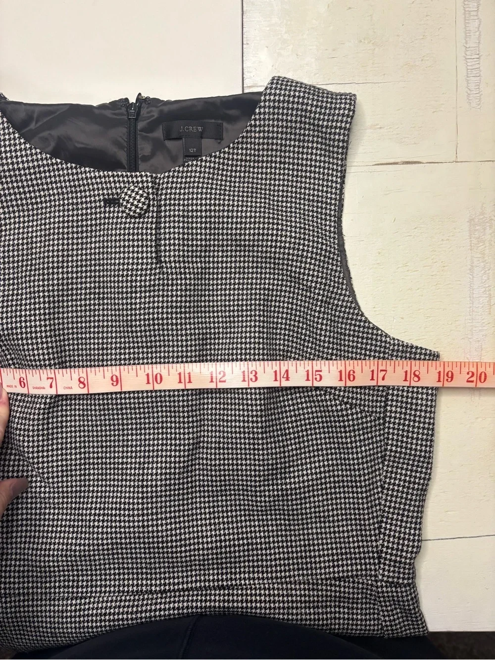 J. Crew Houndstooth Wool Dress Size 12T Sleeveless Button Detail Business Classy